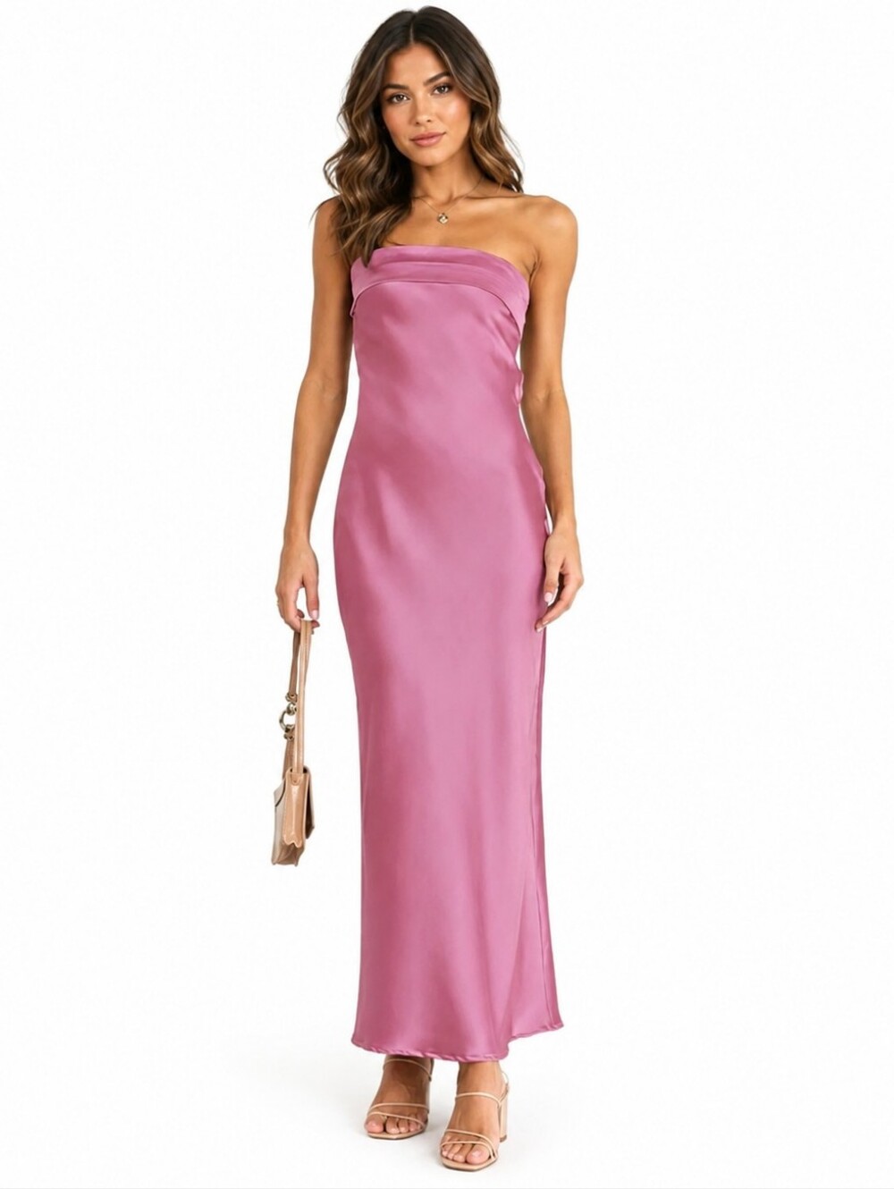 Elegant Strapless Maxi Dress in a Dusty Rose
